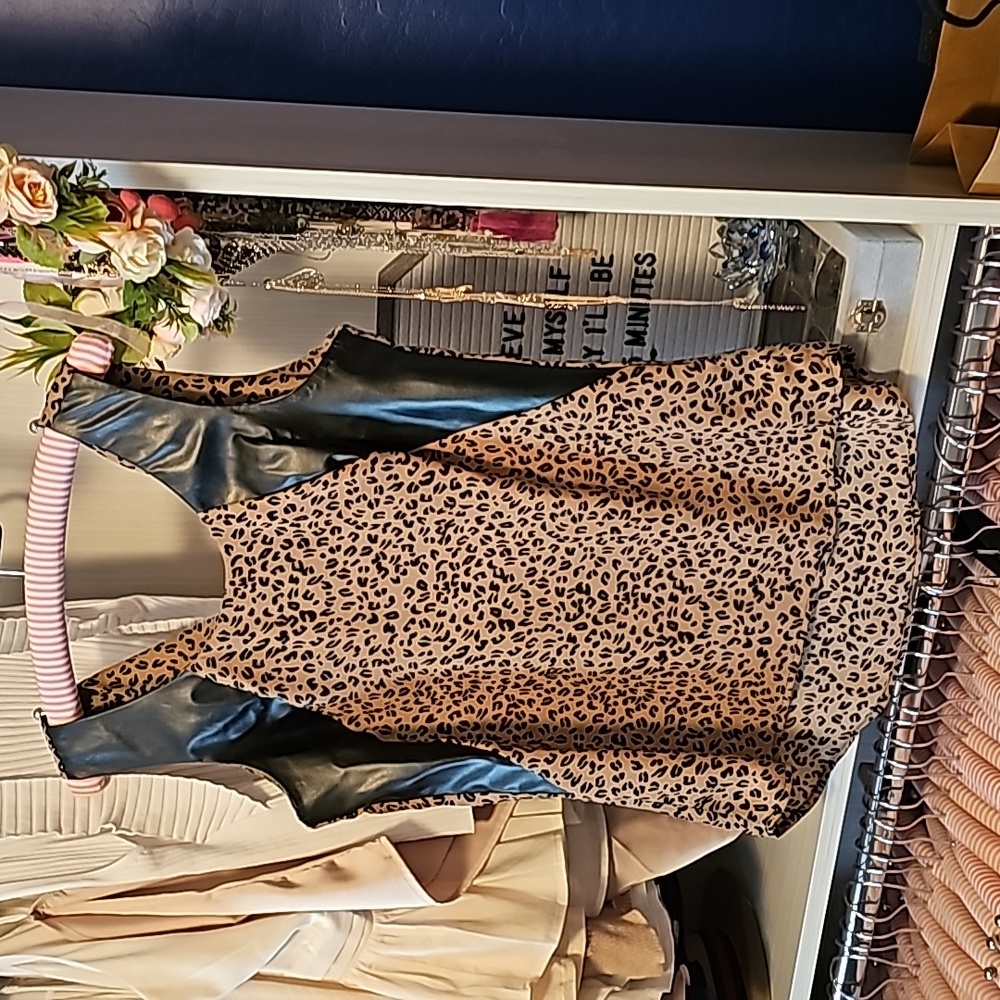 Leopard print top with faux leather detail